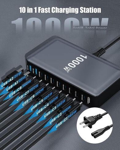1000W USB C Charger Block,10-Port USB C GaN Multiple Port Charging Station in Kuwait