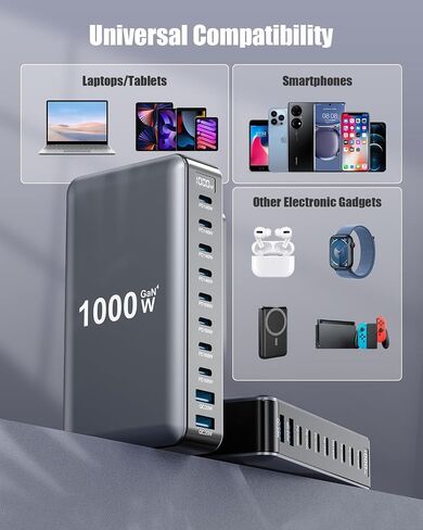 1000W USB C Charger Block,10-Port USB C GaN Multiple Port Charging Station in Kuwait