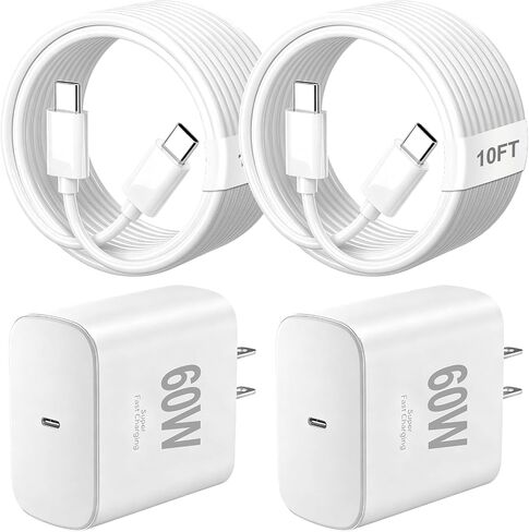 60W Samsung Super Fast USB C Charger,2Pack TypeC Android Phone PD Wall Charger Block,10FT Chargers Fast Charging USB C Cord Compatible with Galaxy S26 Ultra/Z Fold8/S26+/S26/S25 Ultra/S25+/S25/S24/S23 in Saudi Arabia