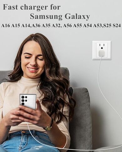 USB C Fast Charger for Samsung Galaxy A17 A16 A15 A14,A36 A35 A32, A56 A55 A54 A53,S25 S24 S23,6.6FT USB-C Cable,25W Power Adapter in Kuwait