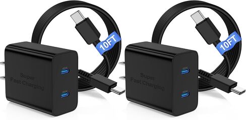 شاحن مزدوج المنفذ 45 وات فائق السرعة مع كابل USB C إلى C طويل بطول 10 أقدام، كتلة شاحن حائط من النوع C وسلك شحن هاتف Android لهاتف Samsung Galaxy S26 Plus/S25 Ultra/S25+/S24+/S23+/S22+/S21/S20/Note 20/10+ in Kuwait