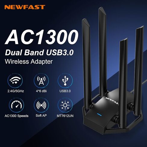 NEWFAST AC1300 USB WiFi محول للكمبيوتر المكتبي، محول الشبكة اللاسلكية in Kuwait