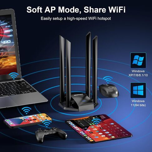 NEWFAST AC1300 USB WiFi محول للكمبيوتر المكتبي، محول الشبكة اللاسلكية in Kuwait