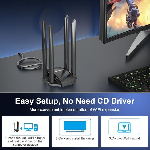 NEWFAST AC1300 USB WiFi محول للكمبيوتر المكتبي، محول الشبكة اللاسلكية in Kuwait