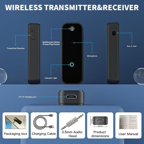 Aux Bluetooth Adapter Portable 3.5mm Blue-tooth Aux Adapter for Car 2 in 1 Wireless Bluetooth Receiver Transmitter for Car/TV Audio/Speakers/Headphones/Stereo System,Hands-Free Call 33FT Working Range in Saudi Arabia