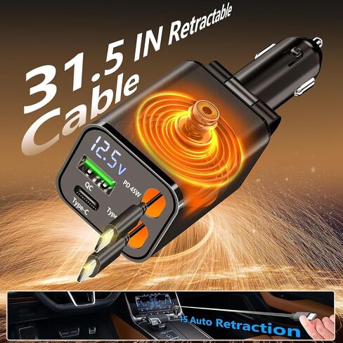 Retractable Car Charger, 120W USB-C Fast Charge 4-in-1 Phone Charger in Kuwait