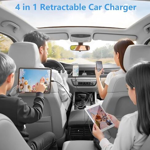 Retractable Car Charger, 120W USB-C Fast Charge 4-in-1 Phone Charger in Kuwait