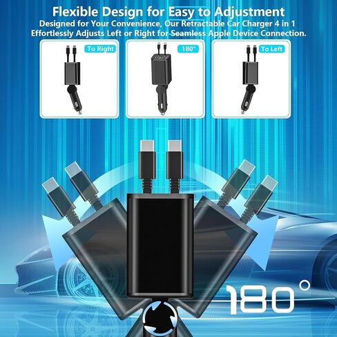 Retractable Car Charger, 120W USB-C Fast Charge 4-in-1 Phone Charger in Kuwait