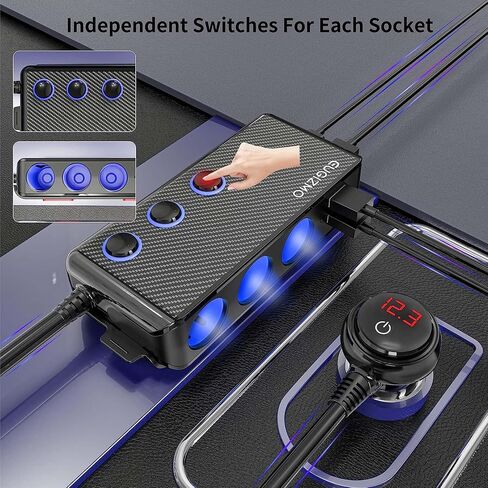 EUGIZMO 7 in 1 Car Cigarette Lighter Splitter,3 Socket 200W Charger Adapter in Kuwait