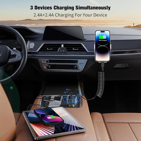 Dual USB Ports Car Charger Adapter with 5FT Coiled Lightning Cable in Kuwait