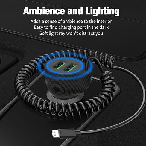 Dual USB Ports Car Charger Adapter with 5FT Coiled Lightning Cable in Kuwait