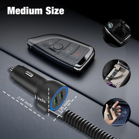 Dual USB Ports Car Charger Adapter with 5FT Coiled Lightning Cable in Kuwait