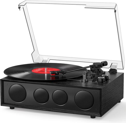 Vinyl Record Player with Built-in 4 Speakers, Vintage 3-Speed LP Belt-Drive Turntable Player with Adjustable Counterweight, AUX Input, RCA Output, Brown Wood in Saudi Arabia
