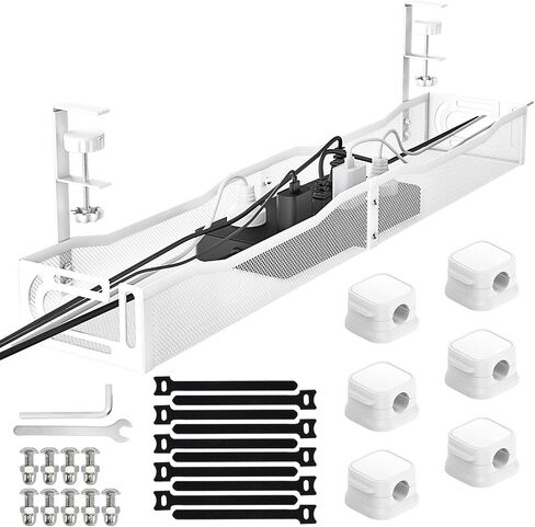 No Drill Under Desk Cable Management Tray, SONATURE 15.7" Cord Organizer for Table, Clamp Mount Desk Cable Management, Premium Carbon Steel Cable Organizer for Office, Home (Black) in Saudi Arabia