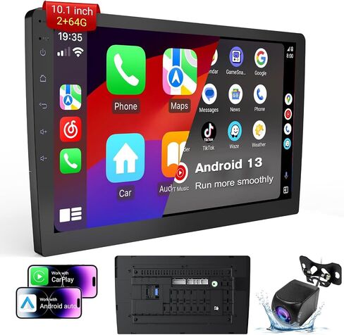 Haudio Double Din Android 13 Car Stereo Receiver - 10.1" Universal HD Touchscreen w/64GB, Built-in GPS & Backup Camera, Bluetooth 4.1, Supports CarPlay/MirrorLink (1990-2023 Vehicles) in Saudi Arabia