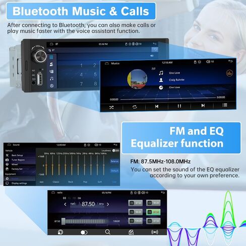 6.36 inch Single Din Car Stereo with CarPlay&Android Auto HD IPS Touchscreen Radio with Bluetooth 5.0, 720P BackupCamera with 6M Cable, Support USB Type-C Charging/USB/Microphone/FM/EQ/GPS/SWC in Kuwait