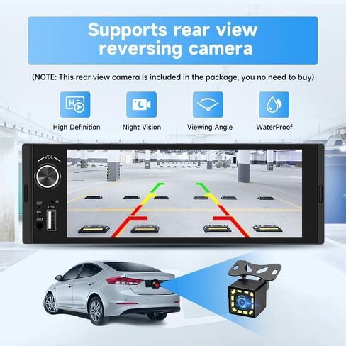 6.36 inch Single Din Car Stereo with CarPlay&Android Auto HD IPS Touchscreen Radio with Bluetooth 5.0, 720P BackupCamera with 6M Cable, Support USB Type-C Charging/USB/Microphone/FM/EQ/GPS/SWC in Kuwait
