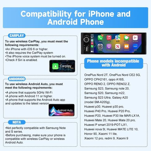 6.36 inch Single Din Car Stereo with CarPlay&Android Auto HD IPS Touchscreen Radio with Bluetooth 5.0, 720P BackupCamera with 6M Cable, Support USB Type-C Charging/USB/Microphone/FM/EQ/GPS/SWC in Kuwait