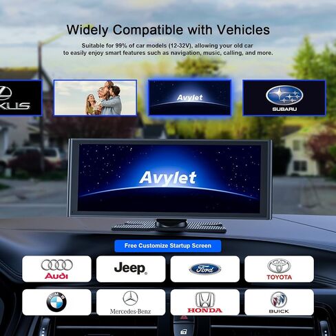 Avylet 9.26" Portable Carplay Screen for Car with Wireless Apple Car Play & Android Auto Touch Screen, OTA Upgrade, Backup Camera, Voice Control, GPS Navigation, Mirror Link, Bluetooth 5.0, FM, AUX in Kuwait