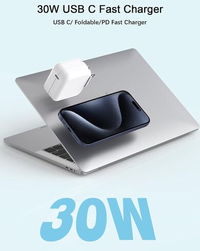 Mac Book Air Charger - 30W USB C Charger Block PD 3.0 Fast Charging Power Adapter Plug for MacBook Pro/Air,ipad Pro/Air/mini, iPhone 17 16 15 14 13 12 /Pro/Pro Max/Plus/Mini/SE/XR and All USB C Device in Saudi Arabia