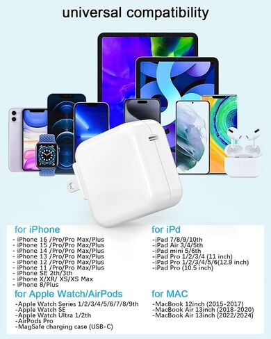 Mac Book Air Charger - 30W USB C Charger Block PD 3.0 Fast Charging Power Adapter Plug for MacBook Pro/Air,ipad Pro/Air/mini, iPhone 17 16 15 14 13 12 /Pro/Pro Max/Plus/Mini/SE/XR and All USB C Device in Saudi Arabia