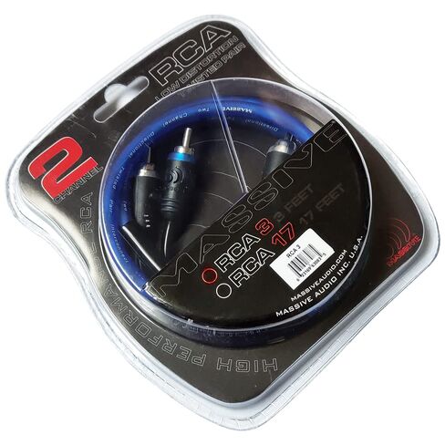 Massive Audio RCA-3 | 3FT Twisted Pair RCA Cable - Blue Translucent Dual Shielded Audio Interconnect with Gold-Plated Connectors for Car Amplifiers & Subwoofers in Kuwait