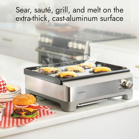 Lotus Griddle, Nonstick Electric Griddle, The Short Order, 1800 Watts, Large 12 inch x 17 inch Nonstick Surface, Stainless Steel, Professional Series, LTSGR500 in Kuwait