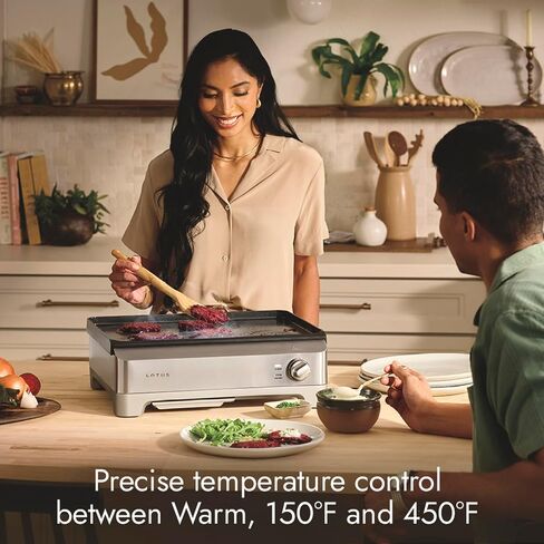Lotus Griddle, Nonstick Electric Griddle, The Short Order, 1800 Watts, Large 12 inch x 17 inch Nonstick Surface, Stainless Steel, Professional Series, LTSGR500 in Kuwait
