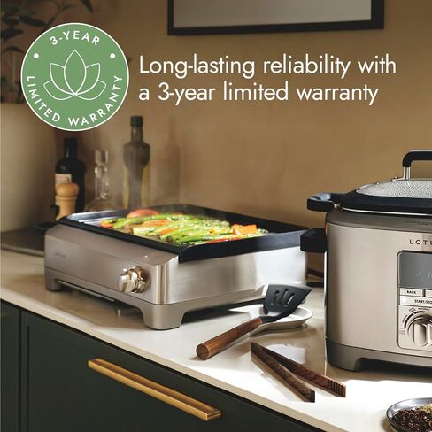 Lotus Griddle, Nonstick Electric Griddle, The Short Order, 1800 Watts, Large 12 inch x 17 inch Nonstick Surface, Stainless Steel, Professional Series, LTSGR500 in Kuwait