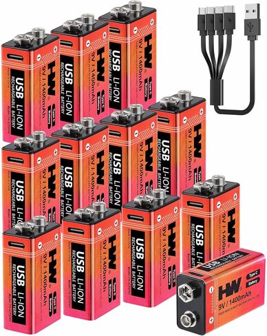 HW 9V Rechargeable Batteries 4 Pack, USB-C Lithium for Smoke Detectors in Saudi Arabia
