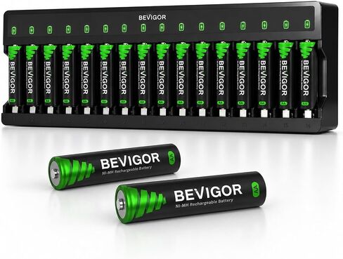 بطاريات BEVIGOR AA قابلة لإعادة الشحن، 24 حزمة، 2800 مللي أمبير 1.2 فولت NiMH بطاريات مزدوجة A، مشحونة مسبقًا، 1500 دورة، تفريغ ذاتي منخفض، للتحكم عن بعد للألعاب in Kuwait