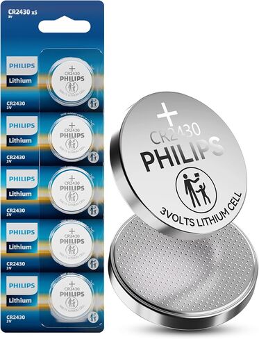 PHILIPS CR2430 3V Lithium Button Cell Battery 5 Pack, 10 Year Shelf Life, Stable Discharge, Child Resistant Packaging Works with Key Fob & Household Electronics in Saudi Arabia