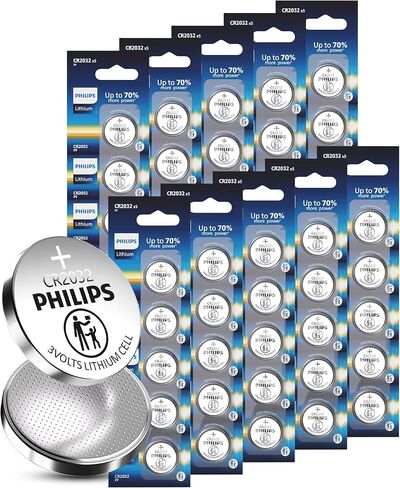 PHILIPS CR2032 3V Lithium Cell Battery 50 Pack, 10 Year Shelf Life in Saudi Arabia