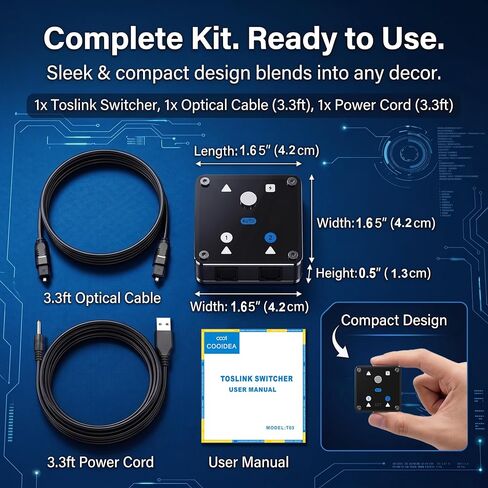 2 in 1 Out Optical Audio Switcher with Auto-Switching, Toslink 2x1 in Saudi Arabia