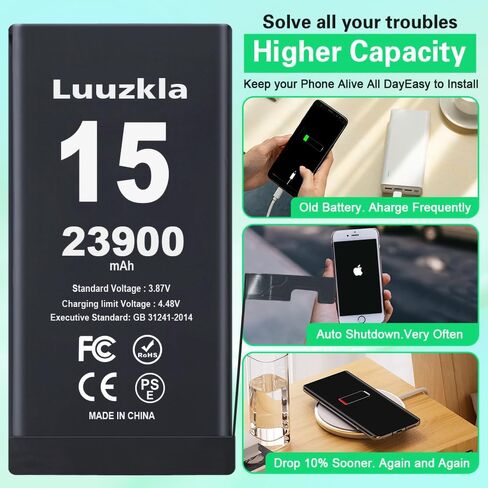 23900mAh Battery Compatible with iPhone 15, (New Upgrade) Super Capacity Battery Compatible with iPhone 15, with Full Tool Kits-0 Cycle High Capacity-24 Months Service in Kuwait