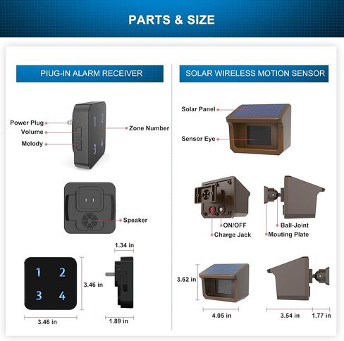 Solar Driveway Alarm System-3 Adjustable Sensitivities-1 Receiver+4 Sensors in Kuwait