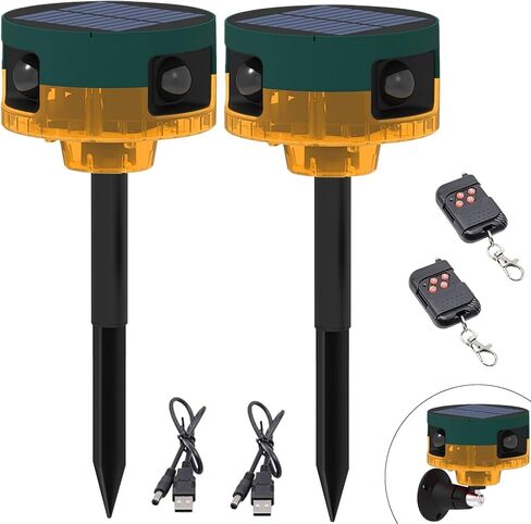 Solar Outdoor Motion Sensor Alarm: Dog Barking&Gunshot Sound, 129db Loud Siren,Support Recording, 13 Kinds of Sound Strobe Light in Kuwait