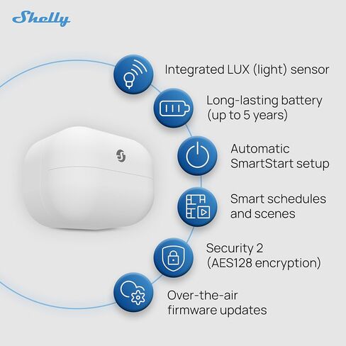 Shelly Wave Motion US LR، Z-Wave مستشعر الحركة طويل المدى ومستشعر Lux، متوافق مع Alexa، Google Home، SmartThings، المساعد المنزلي، كشف الحركة، المراقبة عن بعد in Kuwait