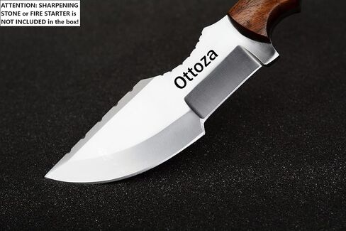 سكين تعقب للتخييم من الفولاذ Ottoza D2 بمقبض خشبي وغمد جلدي للحمل الأفقي - سكين صيد خارجي كامل تانغ 116 in Kuwait