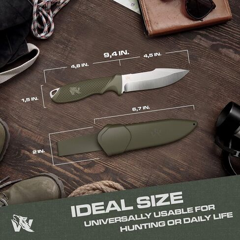 ODENWOLF WOLF-I Full Tang Survival Knife with Sheath - Stylish Tactical Fixed Blade - Made of D2 Steel - Bushcraft and Camping Knife Survival - Perfect EDC Outdoor Knife with TPE Handle in Saudi Arabia