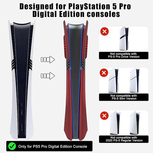 Cover Plates for PS5 Pro Digital Edition with Cooling Vent, PS5 Pro Faceplate ABS Hard Shockproof Anti-Scratch Dustproof Protective Plates, Replacement Side Shell Skin Case for PlayStation 5 Pro -Red in Saudi Arabia