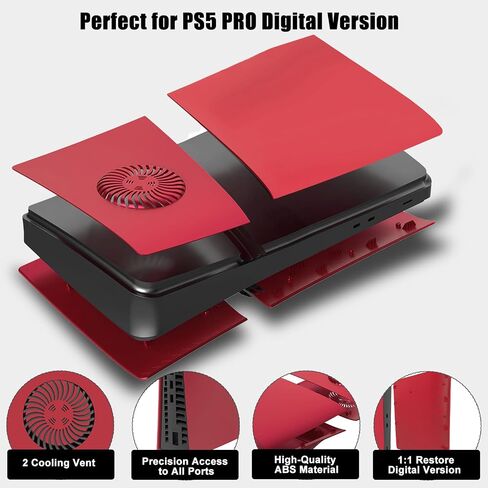 Cover Plates for PS5 Pro Digital Edition with Cooling Vent, PS5 Pro Faceplate ABS Hard Shockproof Anti-Scratch Dustproof Protective Plates, Replacement Side Shell Skin Case for PlayStation 5 Pro -Red in Saudi Arabia