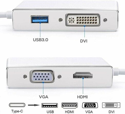 USB 3.1 Type-C to HDTV VGA DVI USB3.0 Adapter Support HD Video Audio Transmission for Laptops in Kuwait