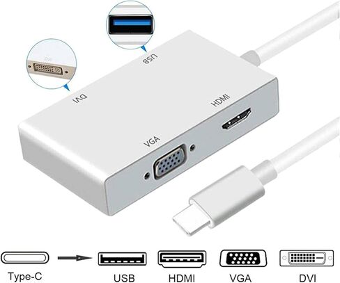 محول 4 في 1 USB-C من النوع C إلى 4K HDTV VGA DVI USB 3.0 لأجهزة الكمبيوتر المحمولة in Kuwait