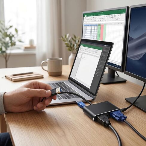 EVGATSAUTO USB 3.0 to VGA Adapter, USB 3.0 to VGA Converter Dual Monitor Adapter Supports 2 External Displays 60Hz for OS X Driver Free Installation in Saudi Arabia