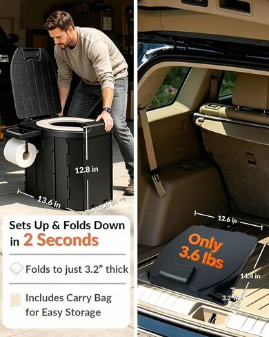 Portable Toilet 13 Inch 440 LBS, Upgraded Folding Camping Travel Potty with PU Seat, Compact with Lid for Car Hiking Beach RV Truck Outdoor in Saudi Arabia