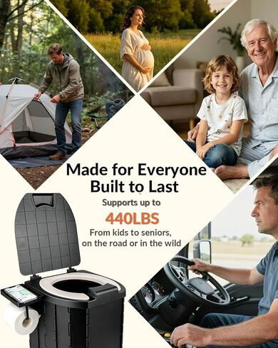 Portable Toilet 13 Inch 440 LBS, Upgraded Folding Camping Travel Potty with PU Seat, Compact with Lid for Car Hiking Beach RV Truck Outdoor in Saudi Arabia