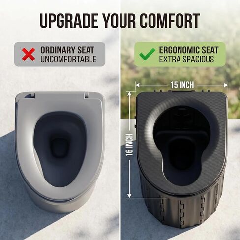 XL Portable Toilet Kit for Adults, Large Camping Toilet with Comfortable Seat, Pop-Up Privacy Tent and Toilet Bags, Portable Outdoor Bathroom for Camping, Travel and Emergencies, Matte Black in Saudi Arabia