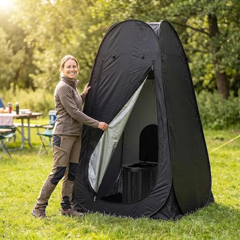 XL Portable Toilet Kit for Adults, Large Camping Toilet with Comfortable Seat, Pop-Up Privacy Tent and Toilet Bags, Portable Outdoor Bathroom for Camping, Travel and Emergencies, Matte Black in Saudi Arabia