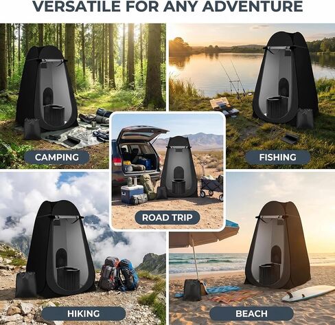 XL Portable Toilet Kit for Adults, Large Camping Toilet with Comfortable Seat, Pop-Up Privacy Tent and Toilet Bags, Portable Outdoor Bathroom for Camping, Travel and Emergencies, Matte Black in Saudi Arabia